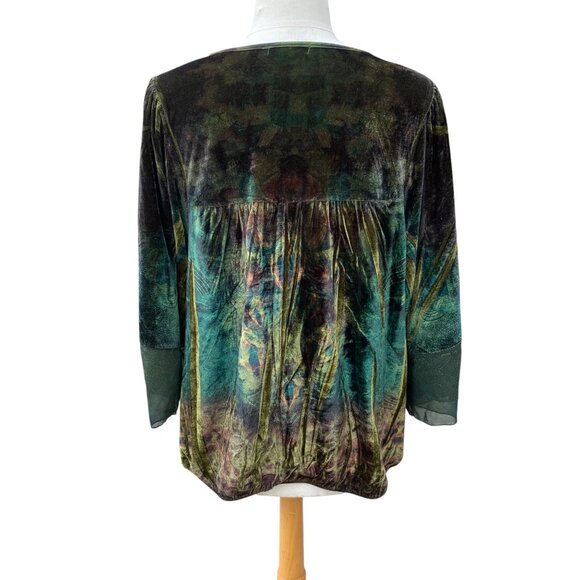 Velvet Embroidered Mesh Babydoll Top Green Artsy Whimsigoth Dark Fairy Grunge-1X - Picture 12 of 16